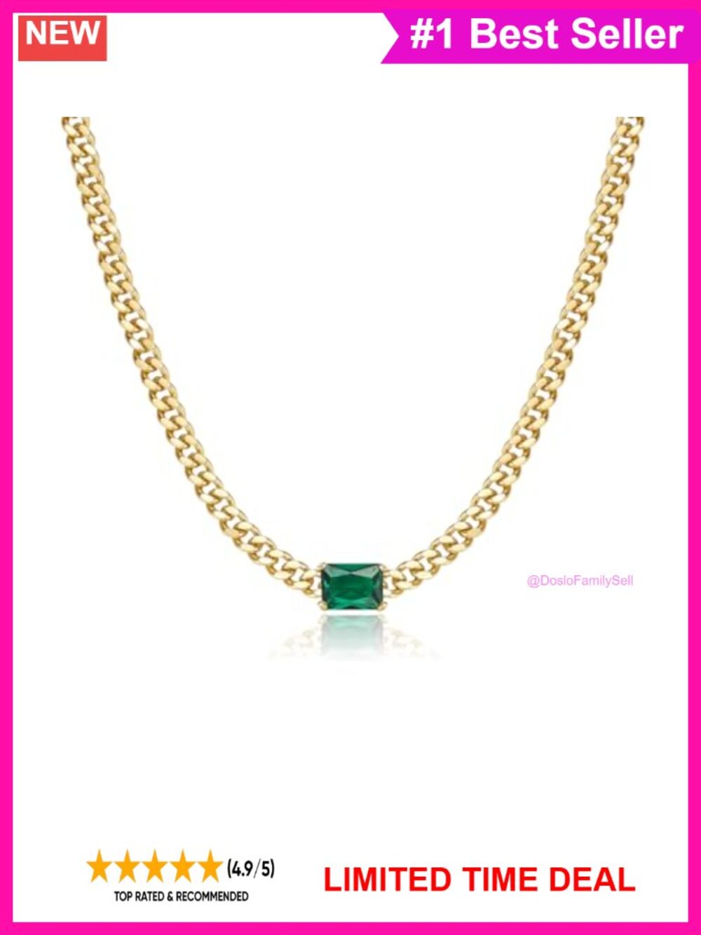 14K Gold Plated Cuban Link Choker Necklace Cubic Zirconia Pendant for Women